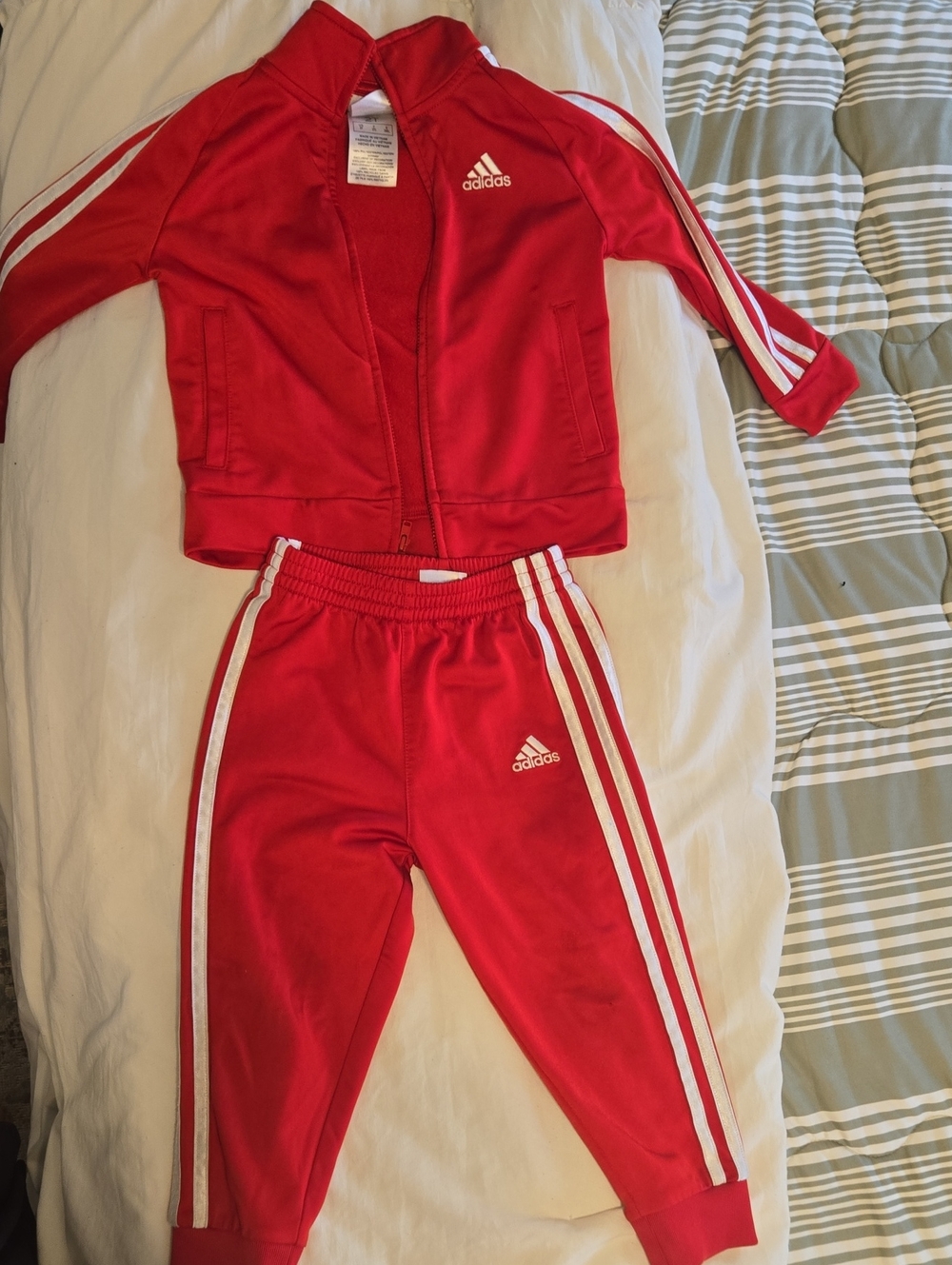 Adidas Red Toddler 2T Jogger Sweatpants with White Stripes